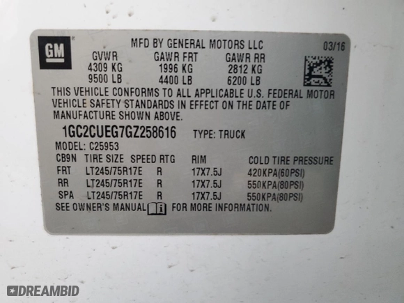 2016 Chevrolet Silverado 2500HD Work Truck with VIN 1GC2CUEG7GZ258616, listed as a Copart auction lot 81593024 with 178,867 mi miles and Salvage Title. Bid and sale history available at carsss.com. Image 13.