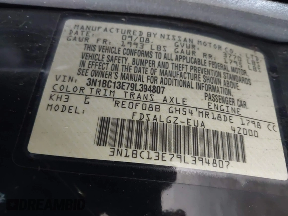 2009 Nissan Versa 1.8 S with VIN 3N1BC13E79L394807, listed as a IAAI auction lot 42198905 with 77,245 mi miles. Bid and sale history available at carsss.com. Image 9.