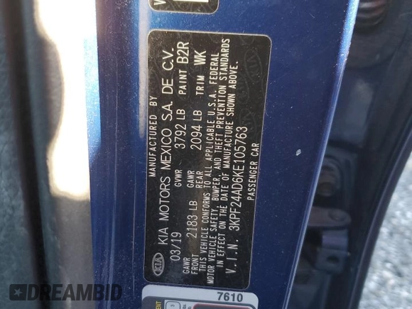 2019 Kia Forte LXS with VIN 3KPF24AD6KE105763, listed as a Copart auction lot 48753355 with 64,014 mi miles and Salvage Title. Bid and sale history available at carsss.com. Image 13.