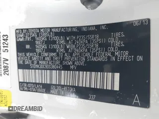 2013 Toyota Sienna XLE AAS with VIN 5TDYK3DC9DS380445, listed as a IAAI auction lot 41308312 with 174,325 mi miles and . Bid and sale history available at DreamBid. Image 9.