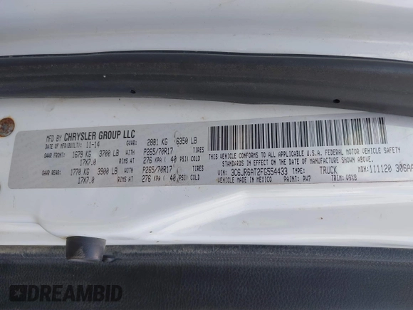 2015 Ram 1500 Tradesman z VIN 3C6JR6AT2FG554433, wystawiony jako IAAI lot #42114470 z przebiegiem Nie podano mil oraz . Historia ofert i sprzedaży dostępna na DreamBid. Obrazek 9.