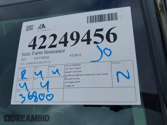 2021 Hyundai Venue SEL z VIN KMHRC8A32MU101718, wystawiony jako IAAI lot #42249456 z przebiegiem 36 800 mil mil oraz . Historia ofert i sprzedaży dostępna na DreamBid. Obrazek 18.