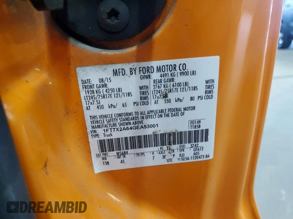 2016 Ford F-250 XLT with VIN 1FT7X2A64GEA53001, listed as a Copart auction lot 58583805 with 246,580 mi miles and Clean title. Bid and sale history available at DreamBid. Image 12.