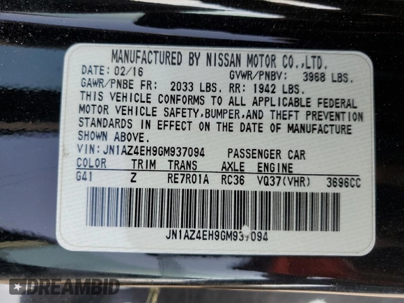 2016 Nissan 370Z with VIN JN1AZ4EH9GM937094, listed as a Copart auction lot 64554473 with 73,958 mi miles. Bid and sale history available at carsss.com. Image 14.