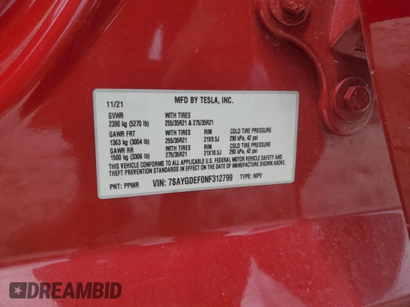 2022 Tesla Model Y Performance с VIN 7SAYGDEF0NF312799, выставлен на аукционе Copart как лот 55165915 с пробегом 38 377 миль миль и Чистый • Clean title. История ставок и продаж доступна на DreamBid. Изображение 12.