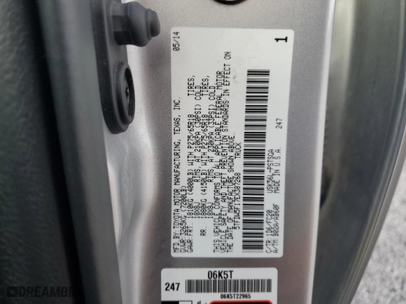 2014 Toyota Tundra 4WD Truck SR5 with VIN 5TFDW5F17EX387268, listed as a Copart auction lot 86214594 with NaN miles and Salvage Title. Bid and sale history available at carsss.com. Image 14.
