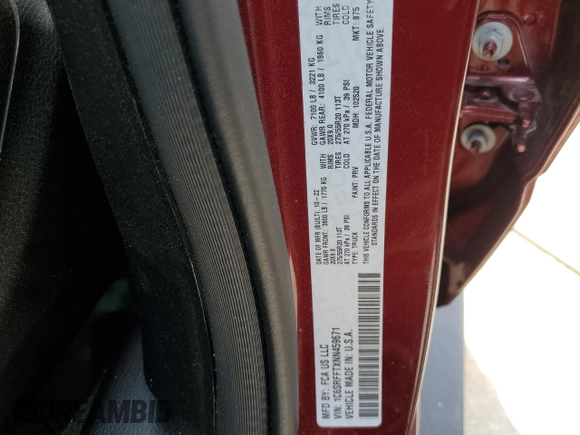 2022 Ram 1500 Big Horn with VIN 1C6SRFFTXNN459671, listed as a Copart auction lot 52813175 with 40,497 mi miles and Salvage Title. Bid and sale history available at carsss.com. Image 12.