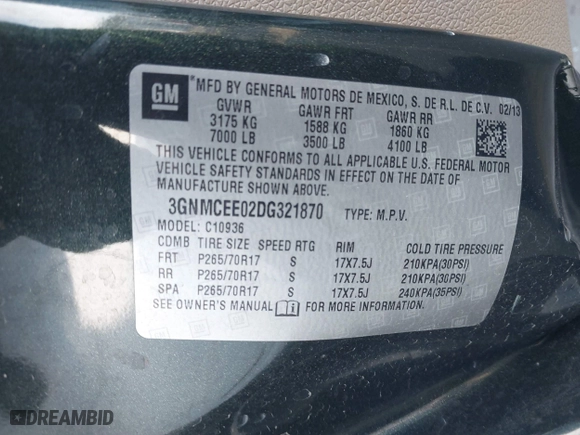2013 Chevrolet Avalanche LS with VIN 3GNMCEE02DG321870, listed as a IAAI auction lot 41230404 with 114,216 mi miles. Bid and sale history available at carsss.com. Image 9.
