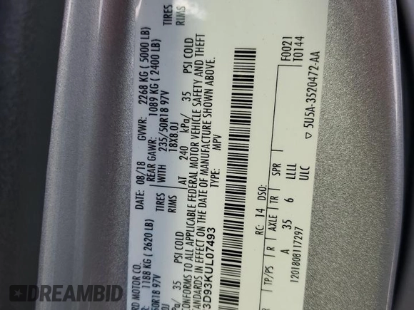 2019 Lincoln MKC Reserve with VIN 5LMCJ3D93KUL07493, listed as a Copart auction lot 65519685 with 71,509 mi miles and Salvage title. Bid and sale history available at DreamBid. Image 13.