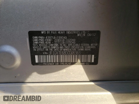 2013 Subaru Impreza Sedan WRX WRX with VIN JF1GV7E68DG006363, listed as a Copart auction lot 84391284 with 98,195 mi miles and Salvage Title. Bid and sale history available at carsss.com. Image 14.