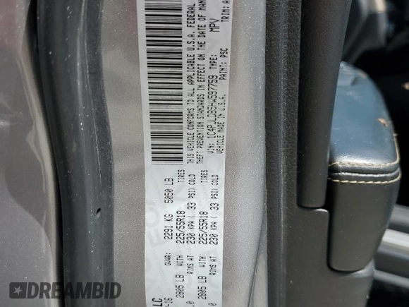 2017 Jeep Cherokee Limited with VIN 1C4PJLDB5HW597759, listed as a Copart auction lot 61953425 with 126,432 mi miles and Salvage title. Bid and sale history available at DreamBid. Image 14.