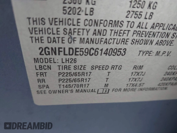2012 Chevrolet Equinox LT w/1LT with VIN 2GNFLDE59C6140953, listed as a IAAI auction lot 41465104 with 187,439 mi miles. Bid and sale history available at carsss.com. Image 9.