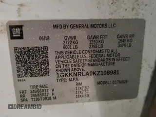 2019 GMC Acadia SLE z VIN 1GKKNRLA0KZ108981, wystawiony jako Copart lot #41852785 z przebiegiem 152 520 mil mil oraz Nie do naprawy • Non repairable. Historia ofert i sprzedaży dostępna na DreamBid. Obrazek 13.