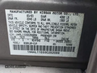 2003 Nissan Altima S with VIN 1N4AL11D33C252059, listed as a IAAI auction lot 42079201 with 152,510 mi miles. Bid and sale history available at carsss.com. Image 9.