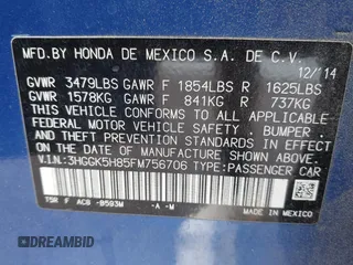 2015 Honda Fit EX-L with VIN 3HGGK5H85FM756706, listed as a IAAI auction lot 42220287 with Not provided miles and . Bid and sale history available at DreamBid. Image 9.