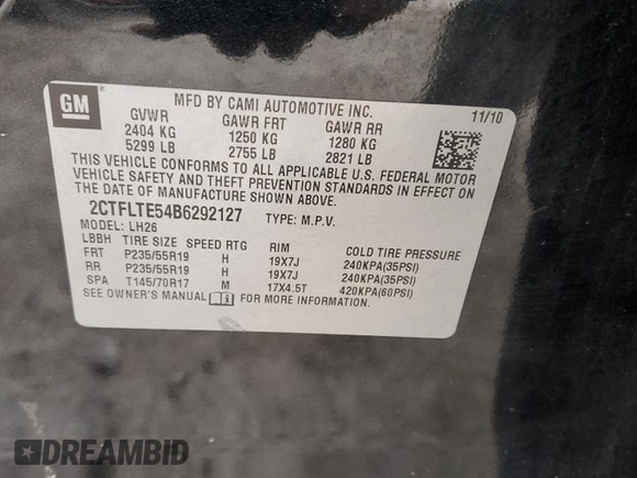 2011 GMC Terrain SLE-2 with VIN 2CTFLTE54B6292127, listed as a Copart auction lot 48881105 with 156,071 mi miles and Clean Title. Bid and sale history available at carsss.com. Image 13.