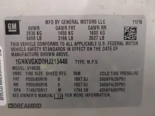 2017 Chevrolet Traverse LT with VIN 1GNKVGKD0HJ213448, listed as a IAAI auction lot 41531843 with 178,182 mi miles and . Bid and sale history available at DreamBid. Image 9.