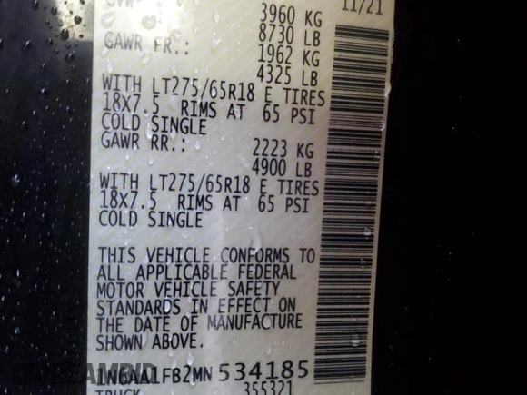 2021 Nissan Titan SV z VIN 1N6AA1FB2MN534185, wystawiony jako Copart lot #84458334 z przebiegiem 40 029 mil mil oraz Szkoda całkowita • Salvage title. Historia ofert i sprzedaży dostępna na DreamBid. Obrazek 12.