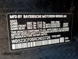 2024 BMW iX xDrive50 z VIN WB523CF06RCN03726, wystawiony jako Copart lot #48911045 z przebiegiem 38 051 mil mil oraz Szkody całkowita. Historia ofert i sprzedaży dostępna na DreamBid. Obrazek 13.