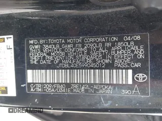 2009 Toyota Corolla with VIN JTDBL40E599045012, listed as a IAAI auction lot 42547853 with 177,766 mi miles and . Bid and sale history available at DreamBid. Image 9.