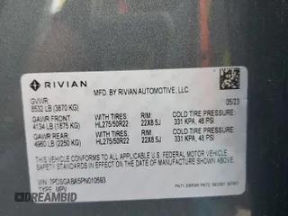 2023 Rivian R1S Adventure z VIN 7PDSGABA5PN010593, wystawiony jako Copart lot #52508835 z przebiegiem 16 962 mil mil oraz Szkody całkowita. Historia ofert i sprzedaży dostępna na DreamBid. Obrazek 14.