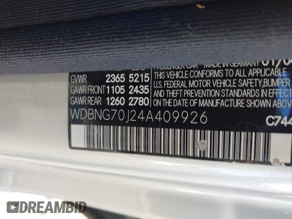 2004 Mercedes-Benz S 430 with VIN WDBNG70J24A409926, listed as a IAAI auction lot 41761719 with Not provided miles and . Bid and sale history available at DreamBid. Image 9.