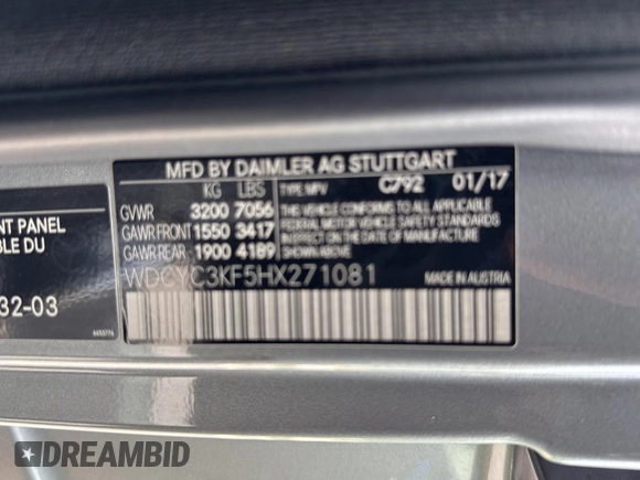 2017 Mercedes-Benz G-Class G 550 with VIN WDCYC3KF5HX271081, listed as a Copart auction lot 54565645 with 101,312 mi miles and Clean Title. Bid and sale history available at carsss.com. Image 10.