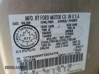 2001 Ford F-150 XLT with VIN 1FTRW08W71KD54778, listed as a Copart auction lot 44653415 with Not provided miles and Salvage title. Bid and sale history available at DreamBid. Image 14.