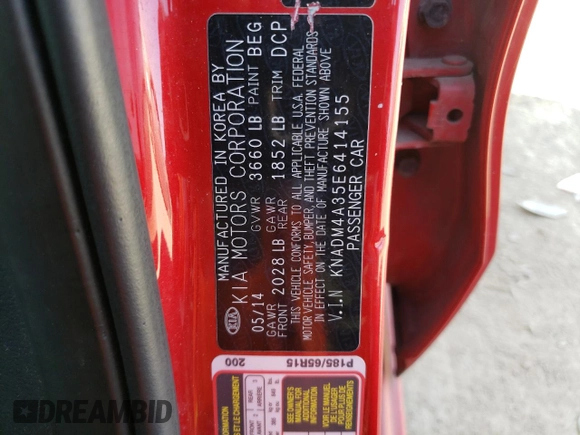2014 Kia Rio LX with VIN KNADM4A35E6414155, listed as a Copart auction lot 49511115 with Not Provided miles and Non Repairable. Bid and sale history available at DreamBid. Image 12.