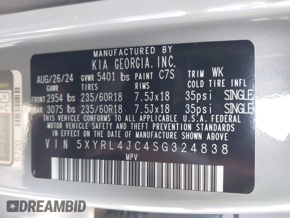 2025 Kia Sorento S z VIN 5XYRL4JC4SG324838, wystawiony jako IAAI lot #42328103 z przebiegiem 9 253 mil mil oraz . Historia ofert i sprzedaży dostępna na DreamBid. Obrazek 9.