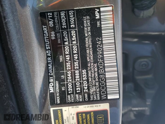 2013 Mercedes-Benz GLK 350 with VIN WDCGG8JBXDF990242, listed as a Copart auction lot 54547525 with 146,356 mi miles and Salvage Title. Bid and sale history available at DreamBid. Image 14.