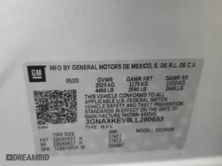 2020 Chevrolet Equinox LT with VIN 3GNAXKEV8LL280653, listed as a Copart auction lot 46167895 with 38,885 mi miles and Salvage Title. Bid and sale history available at carsss.com. Image 14.