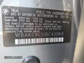 2011 BMW 7 Series 750Li xDrive with VIN WBAKC8C51BC432813, listed as a Copart auction lot 82783204 with 88,541 mi miles and Salvage Title. Bid and sale history available at carsss.com. Image 13.