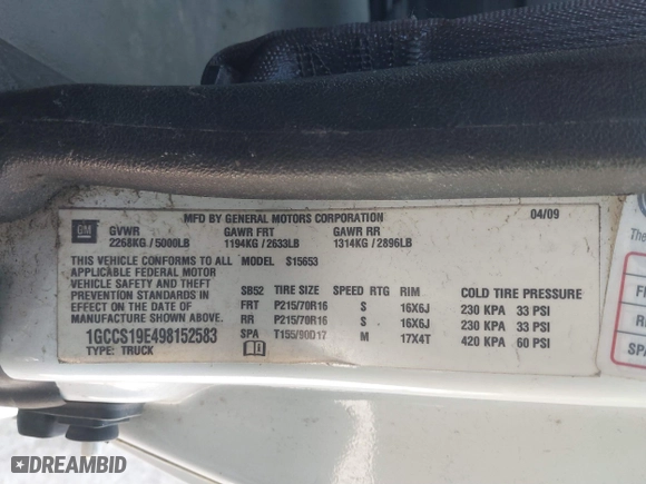 2009 Chevrolet Colorado Work Truck with VIN 1GCCS19E498152583, listed as a IAAI auction lot 41887121 with 245,280 mi miles. Bid and sale history available at carsss.com. Image 9.
