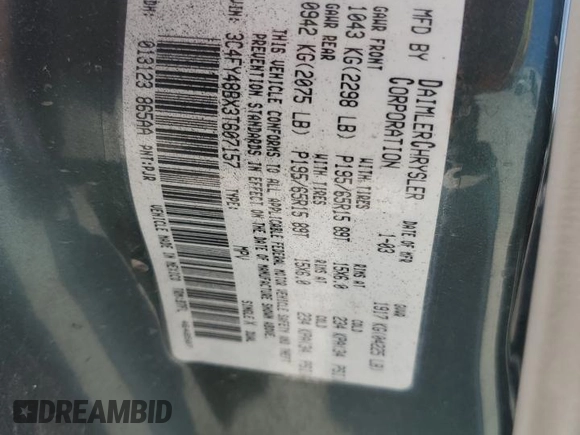 2003 Chrysler PT Cruiser z VIN 3C4FY48BX3T607157, wystawiony jako Copart lot #54305055 z przebiegiem 114 397 mil mil oraz Szkoda całkowita • Salvage title. Historia ofert i sprzedaży dostępna na DreamBid. Obrazek 12.