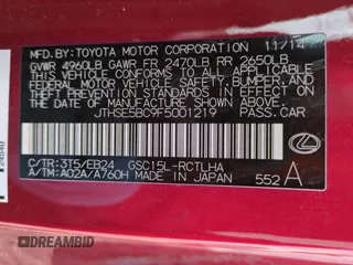 2015 Lexus RC 350 F Sport z VIN JTHSE5BC9F5001219, wystawiony jako Copart lot #51178435 z przebiegiem 159 623 mil mil oraz Szkoda całkowita • Salvage title. Historia ofert i sprzedaży dostępna na DreamBid. Obrazek 13.