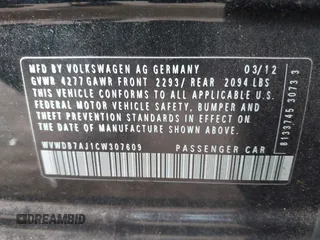 2012 Volkswagen Golf w/Conv & Sunroof с VIN WVWDB7AJ1CW307609, выставлен на аукционе IAAI как лот 42225330 с пробегом 97 152 миль миль и . История ставок и продаж доступна на DreamBid. Изображение 9.