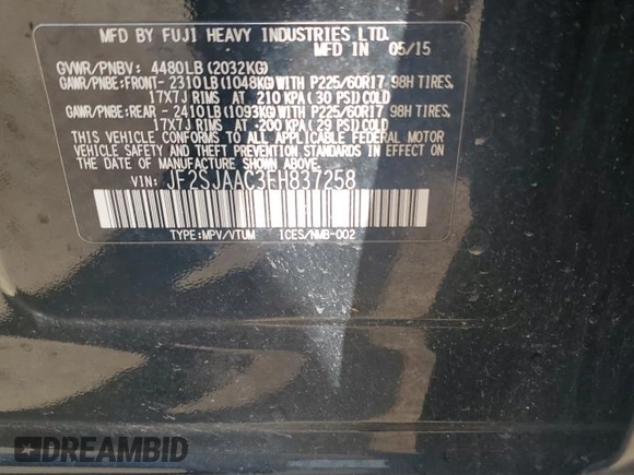 2015 Subaru Forester 2.5i with VIN JF2SJAAC3FH837258, listed as a Copart auction lot 61550865 with 106,123 mi miles and Salvage title. Bid and sale history available at DreamBid. Image 13.