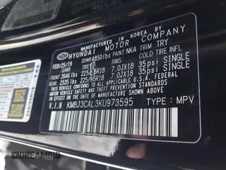 2019 Hyundai Tucson Ultimate with VIN KM8J3CAL3KU973595, listed as a IAAI auction lot 41436854 with 24,218 mi miles. Bid and sale history available at carsss.com. Image 9.