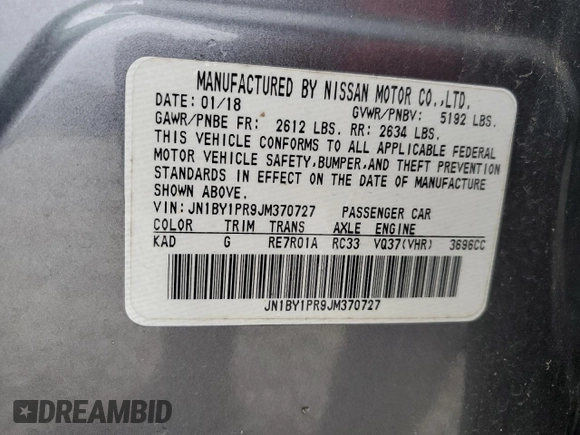 2018 Infiniti Q70 Luxe with VIN JN1BY1PR9JM370727, listed as a Copart auction lot 85170544 with Not provided miles and Clean title. Bid and sale history available at DreamBid. Image 13.