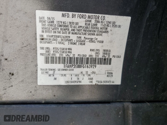 2015 Ford Taurus SEL with VIN 1FAHP2E88FG163929, listed as a Copart auction lot 51893325 with 200,553 mi miles and Clean Title. Bid and sale history available at carsss.com. Image 12.
