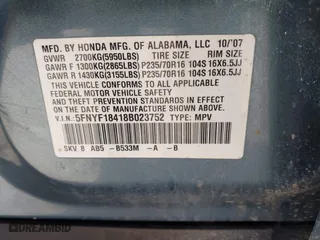 2008 Honda Pilot EX with VIN 5FNYF18418B023752, listed as a IAAI auction lot 41685375 with 143,702 mi miles. Bid and sale history available at carsss.com. Image 9.