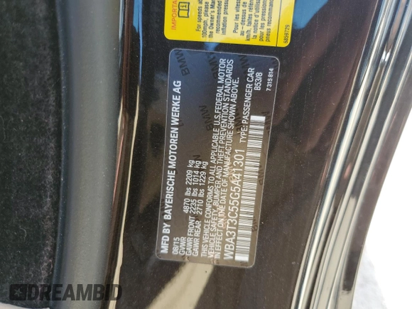 2016 BMW 4 Series 435i with VIN WBA3T3C55G5A41301, listed as a Copart auction lot 48747635 with 92,855 mi miles and Clean title. Bid and sale history available at DreamBid. Image 12.