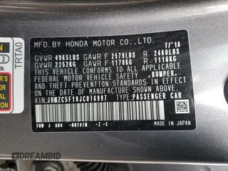 2018 Honda Clarity with VIN JHMZC5F19JC016997, listed as a Copart auction lot 46618465 with 90,038 mi miles and Salvage Title. Bid and sale history available at DreamBid. Image 12.