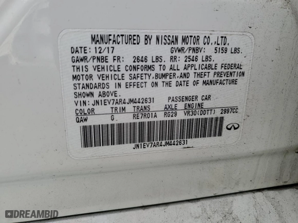 2018 Infiniti Q50 3.0t LUXE with VIN JN1EV7AR4JM442631, listed as a Copart auction lot 50511885 with 0 mi miles and Salvage Title. Bid and sale history available at carsss.com. Image 12.