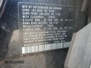 2013 Volkswagen Tiguan S z VIN WVGAV3AX6DW573597, wystawiony jako Copart lot #46115465 z przebiegiem 181 666 mil mil oraz Szkoda całkowita • Salvage title. Historia ofert i sprzedaży dostępna na DreamBid. Obrazek 13.
