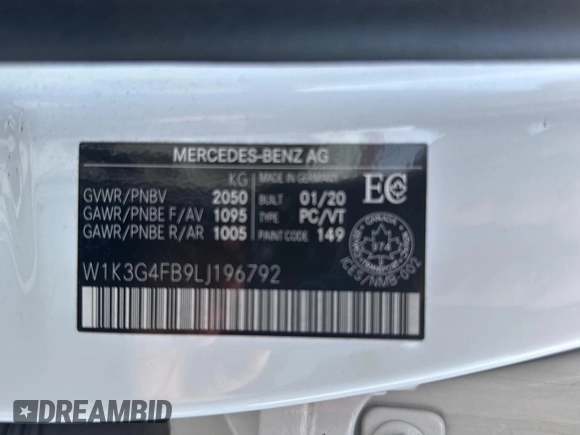 2020 Mercedes-Benz A 220 with VIN W1K3G4FB9LJ196792, listed as a Copart auction lot 62282685 with 88,600 mi miles and Clean title. Bid and sale history available at DreamBid. Image 10.