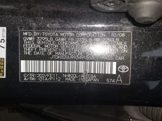 2009 Toyota Prius with VIN JTDKB20U993491553, listed as a IAAI auction lot 42103083 with 166,562 mi miles. Bid and sale history available at carsss.com. Image 9.