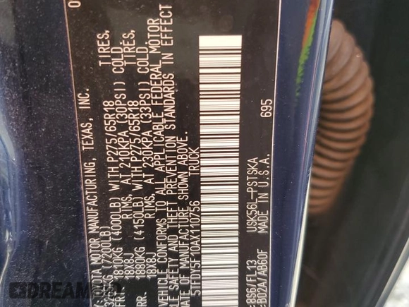 2010 Toyota Tundra z VIN 5TFDY5F10AX110756, wystawiony jako Copart lot #54057265 z przebiegiem 189 908 mil mil oraz Szkoda całkowita • Salvage title. Historia ofert i sprzedaży dostępna na DreamBid. Obrazek 12.