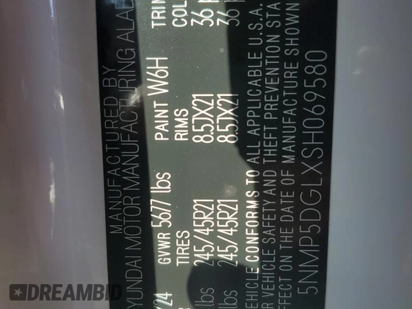 2025 Hyundai Santa Fe Calligraphy z VIN 5NMP5DGLXSH069580, wystawiony jako Copart lot #43256255 z przebiegiem 79 mil mil oraz Szkoda całkowita • Salvage title. Historia ofert i sprzedaży dostępna na DreamBid. Obrazek 12.